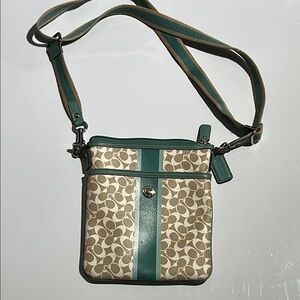Coach Cream Signature Crossbody with Teal Trim
